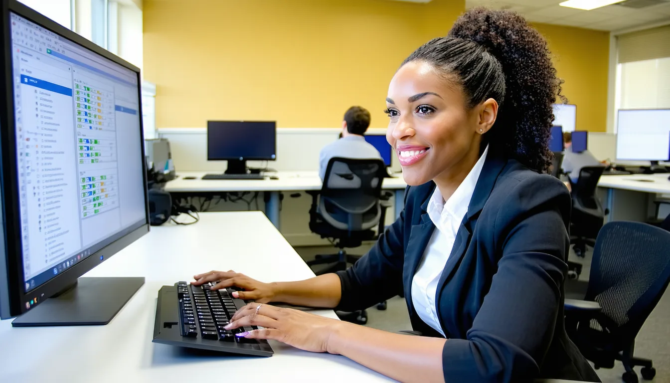 Nonprofit team working collaboratively with secure laptops in bright office space